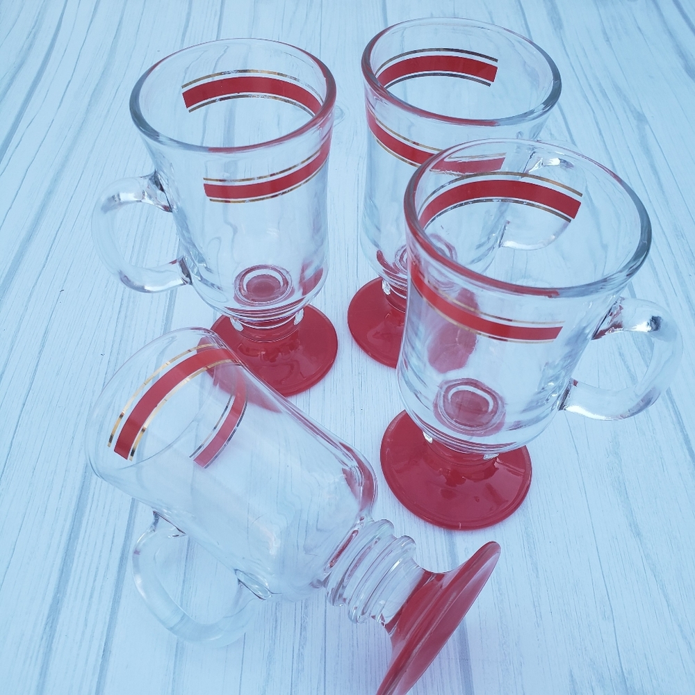 Vintage Red and Gold Libbey Coffee Mugs Set of 4